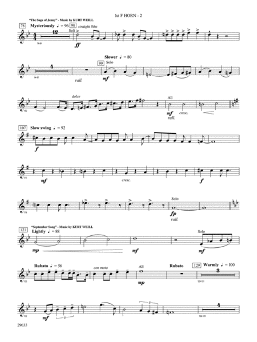 A Tribute to Kurt Weill: 1st F Horn Concert Band scores gallery preview page 2