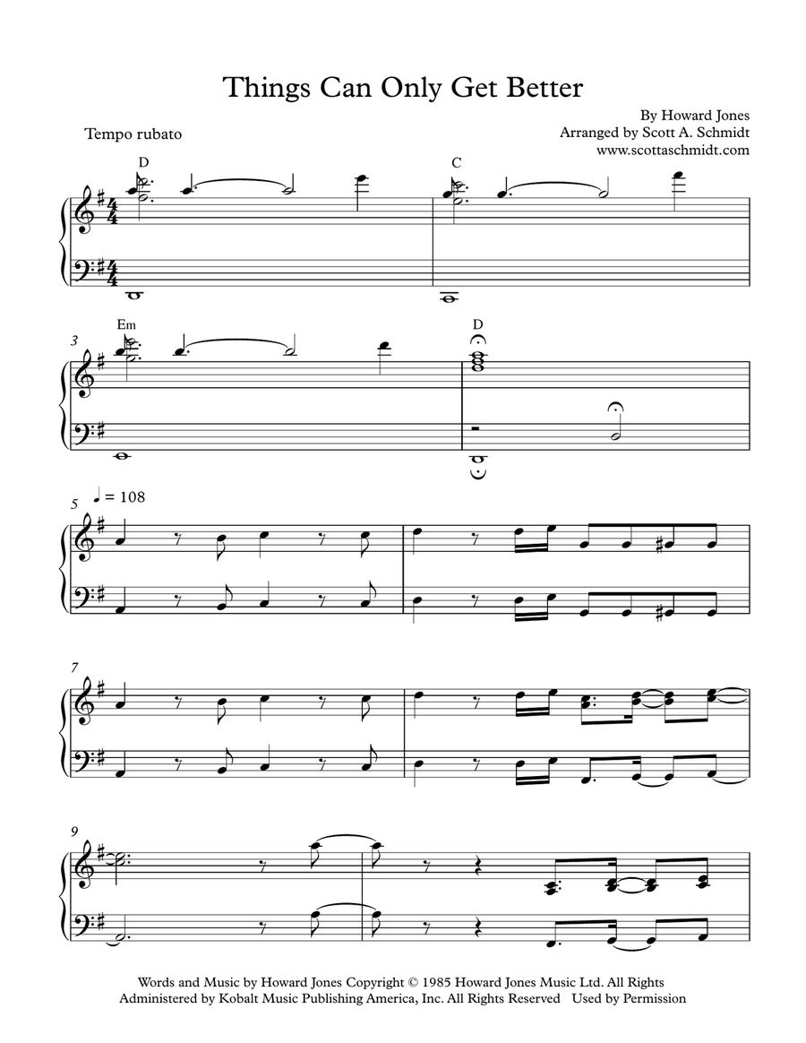 Things Can Only Get Better Piano Solo scores gallery preview page 1
