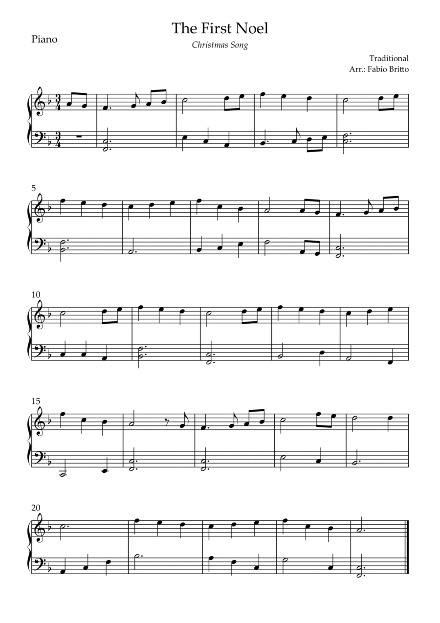 The First Noel (Christmas Song) for Easy Piano Solo in F Major Easy Piano scores gallery preview page 1