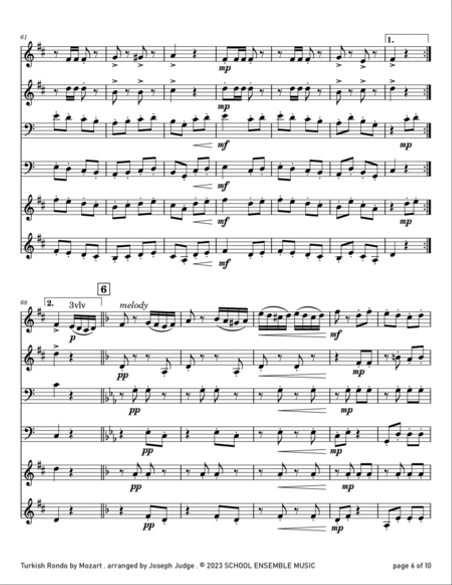 Turkish Rondo by Mozart for Brass Quartet in Schools Brass Quartet scores gallery preview page 6