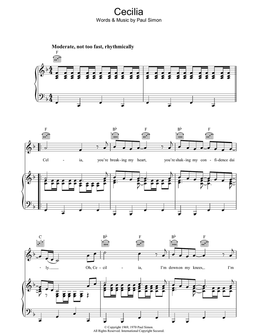 Cecilia Cecilia Piano, Vocal, Guitar scores gallery preview page 1