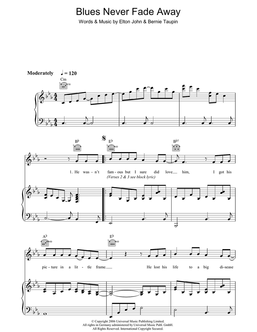 Blues Never Fade Away Piano, Vocal, Guitar scores gallery preview page 1