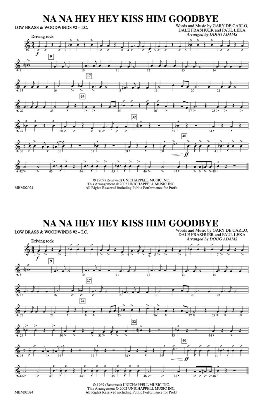 Na Na Hey Hey Kiss Him Goodbye: Low Brass & Woodwinds #2 - Treble Clef