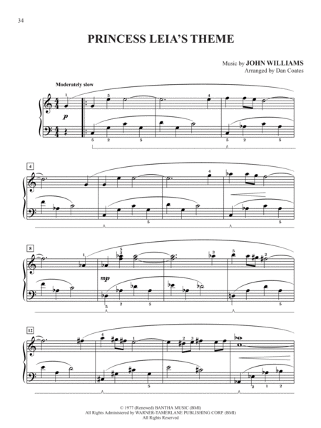 Princess Leia's Theme (from "Star Wars") by John Williams Easy Piano - Digital Sheet Music
