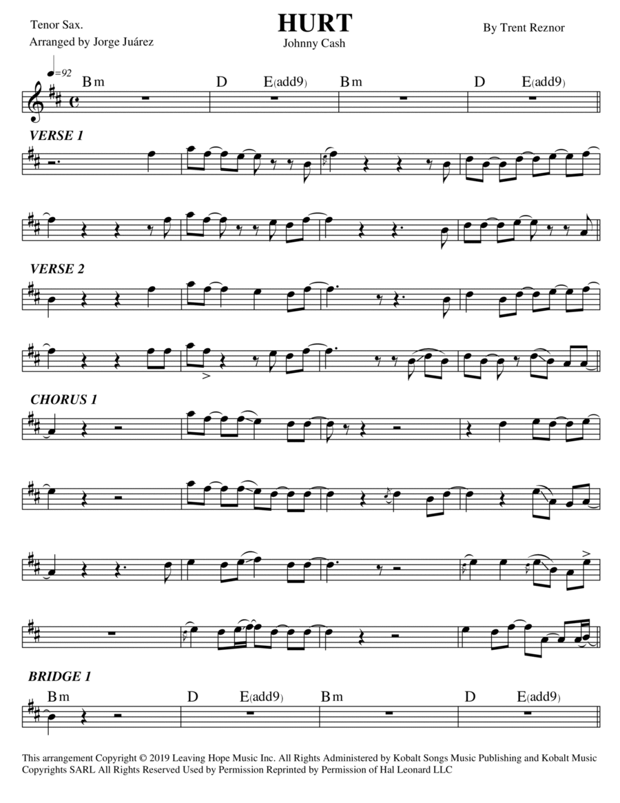 Hurt Hurt Tenor Saxophone scores gallery preview page 1