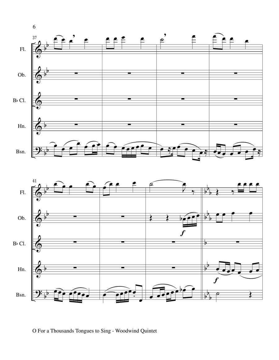 O FOR A THOUSAND TONGUES TO SING (Woodwind Quintet - Flute..Oboe..Bb Clarinet..Horn and Bassoon) Woodwind Quintet scores gallery preview page 6