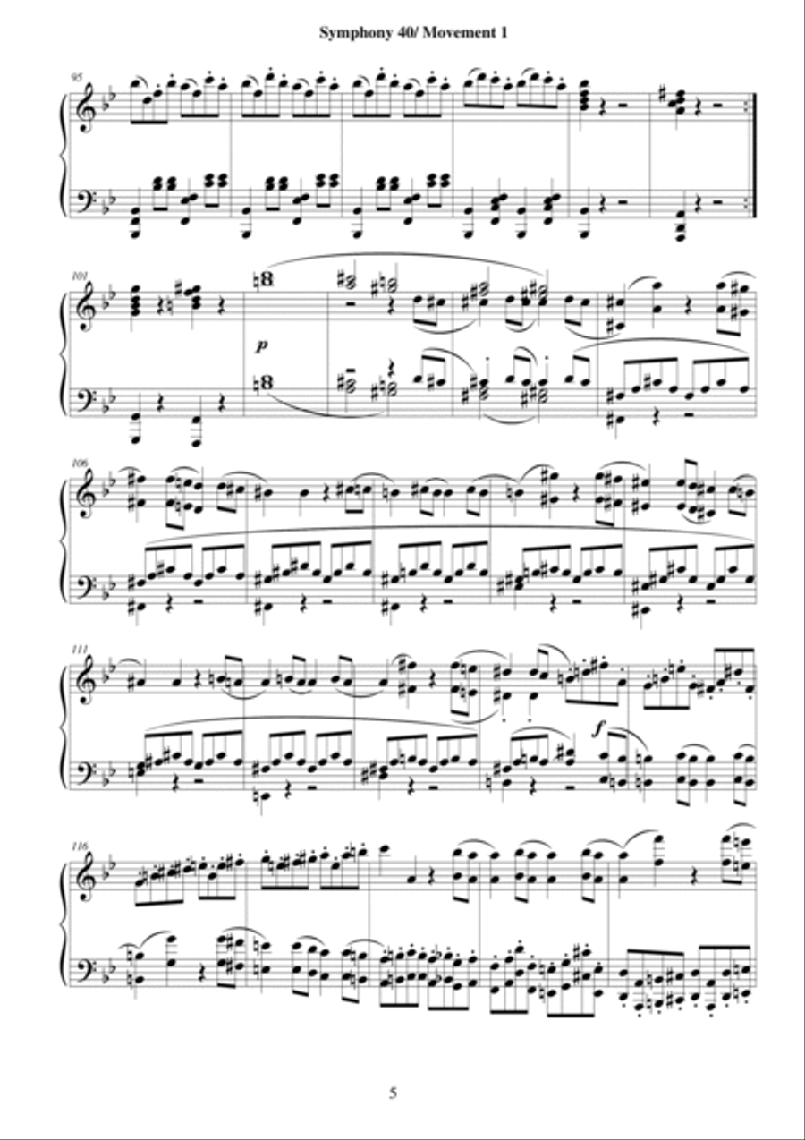 Symphony No.40 in G minor KV 550 for piano - Full 4-Part scores gallery preview page 5