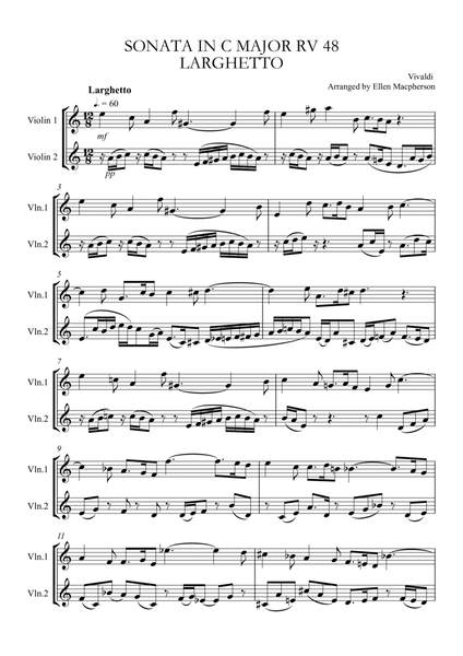 VIOLIN DUET - VIVALDI Sonata in C (LARGHETTO RV 48) image number null