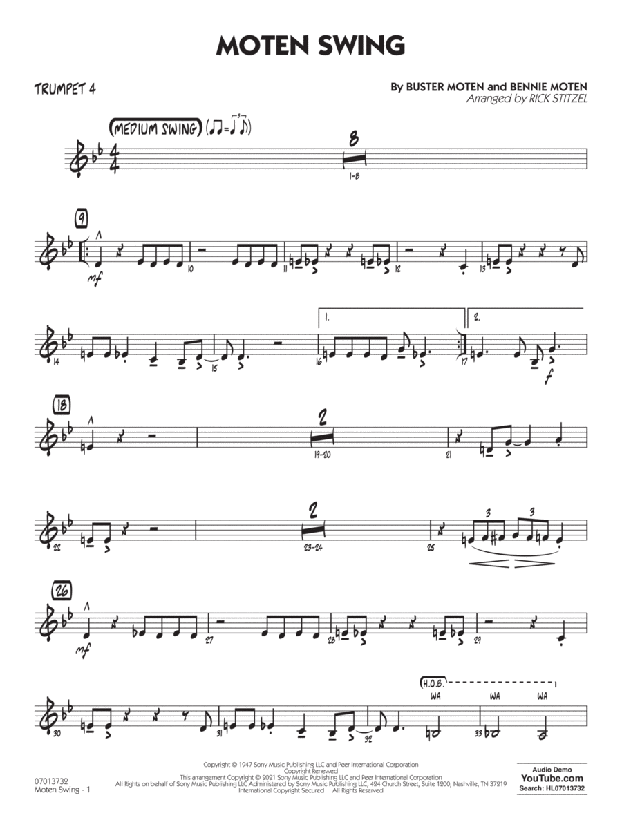 Moten Swing (arr. Rick Stitzel) - Trumpet 4 Jazz Ensemble scores gallery preview page 1