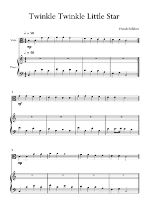 Twinkle Twinkle Little Star for Viola and Piano in C Major. Very Easy.