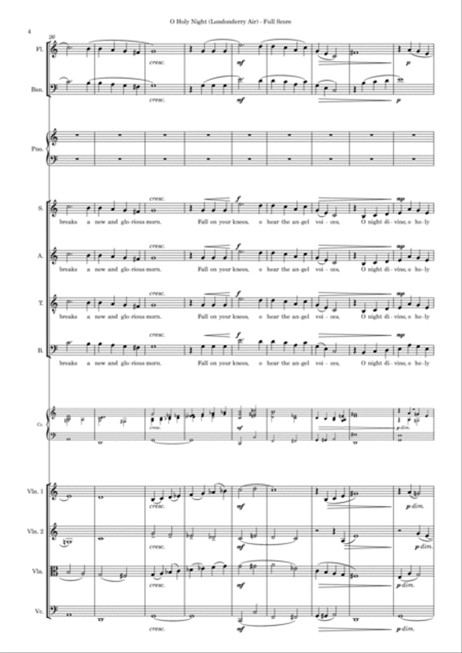 O Holy Night (Londonderry Air) – SATB, String quartet, Piano, Flute, Bassoon 4-Part scores gallery preview page 4