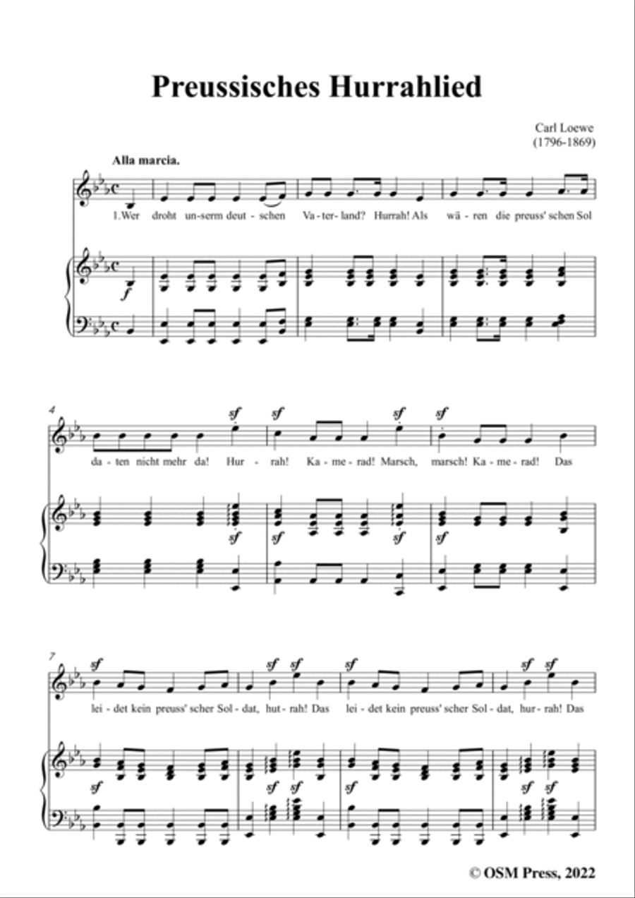 Loewe-Preussisches Hurrahlied,in E flat Major,for Voice and Piano Voice Solo scores gallery preview page 3