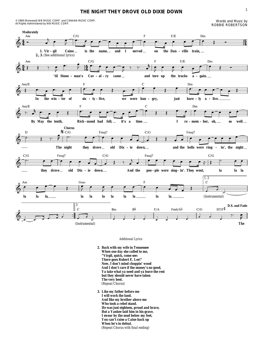 The Night They Drove Old Dixie Down Guitar scores gallery preview page 1
