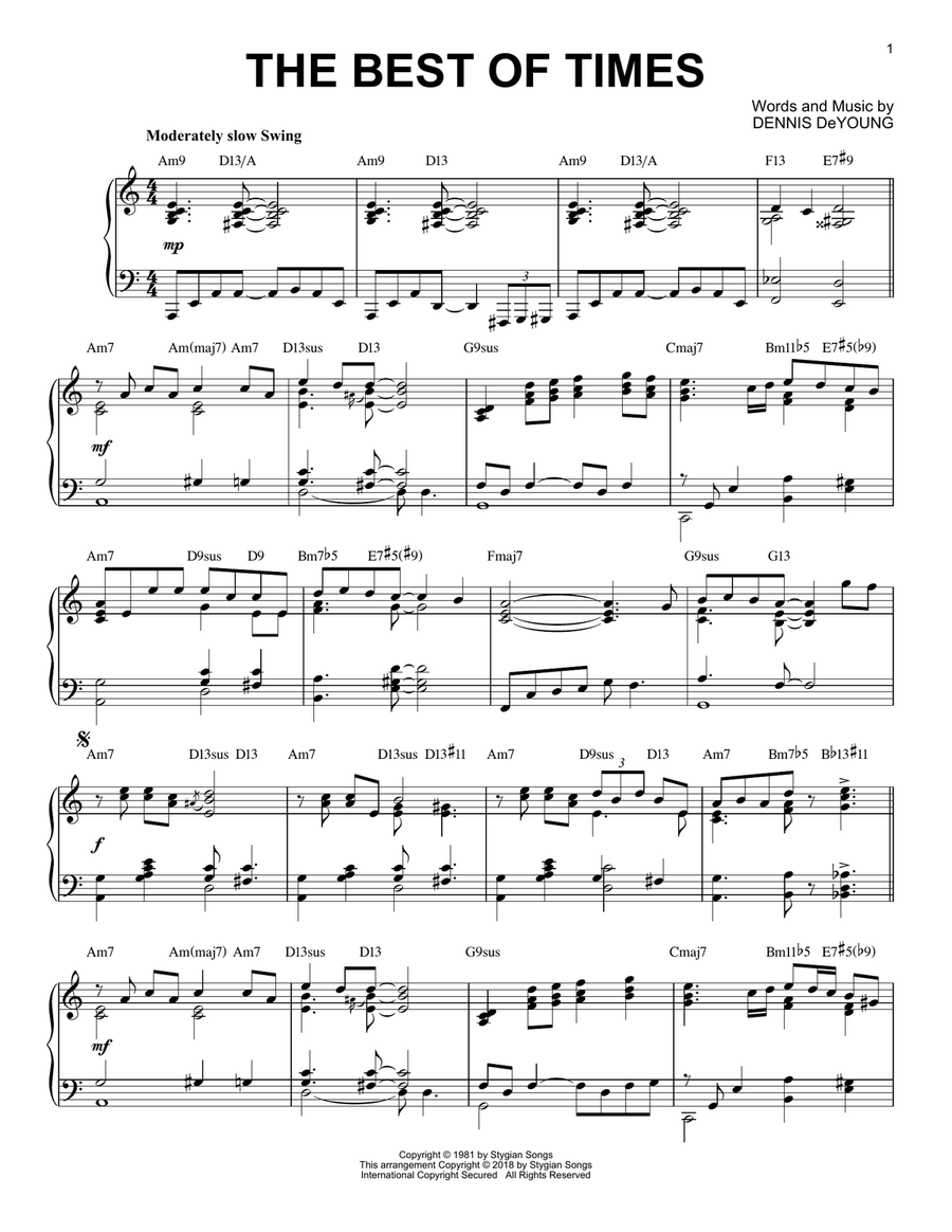 The Best Of Times [Jazz version] Piano Solo scores gallery preview page 1