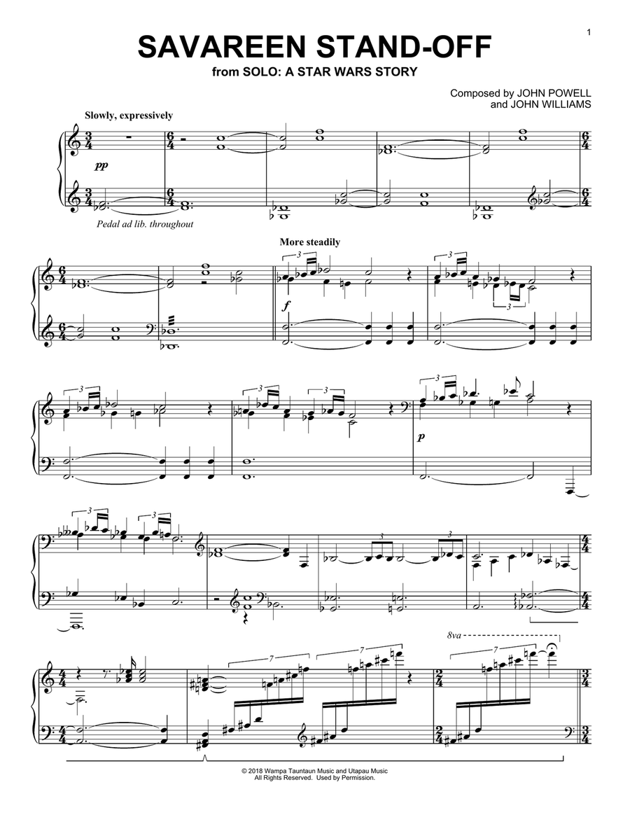 Savareen Stand-Off (from Solo: A Star Wars Story) Piano Solo scores gallery preview page 1