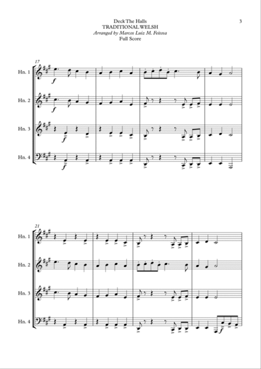 Deck The Halls - Horn in F Quartet French Horn Quartet scores gallery preview page 5