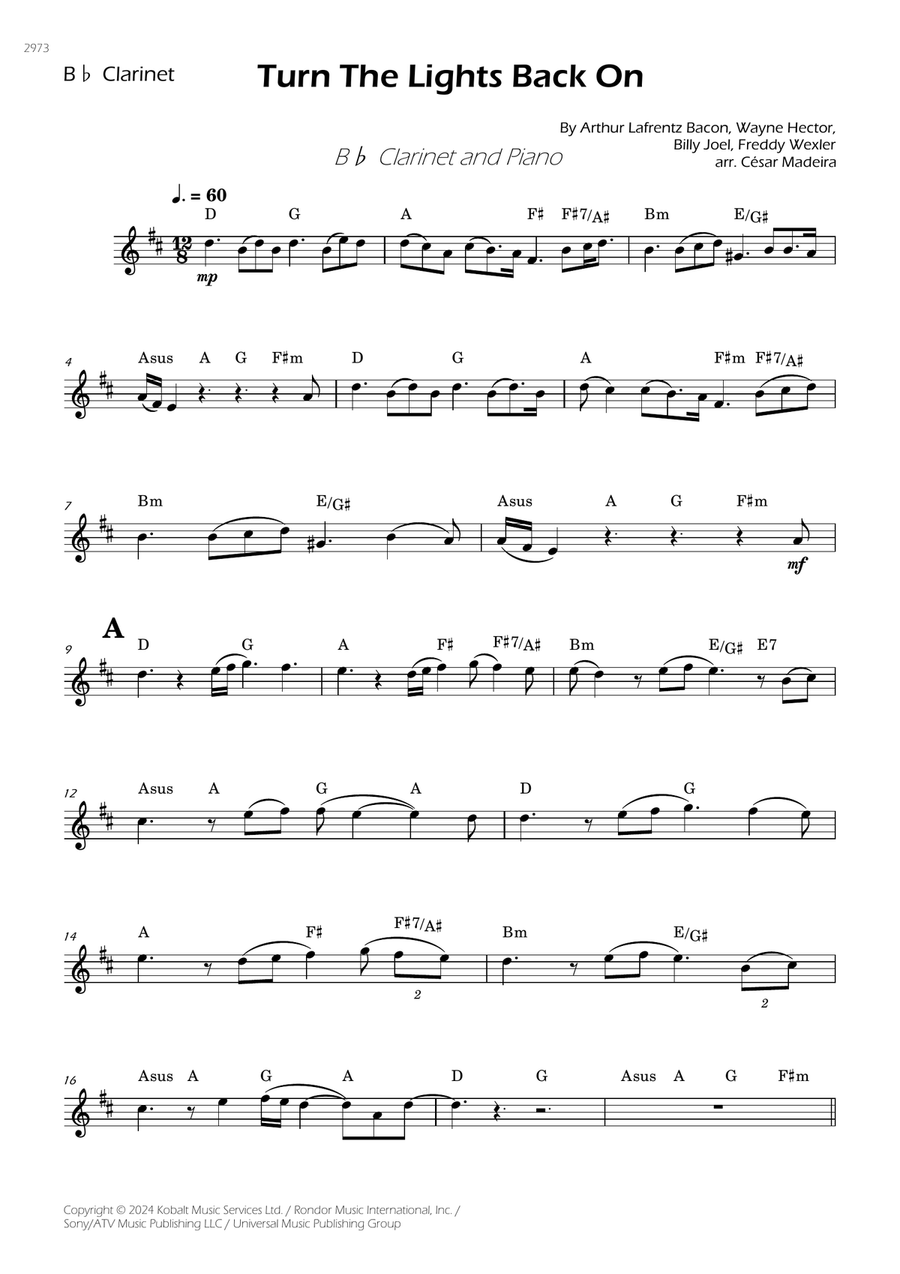 Turn The Lights Back On B-Flat Clarinet scores gallery preview page 1