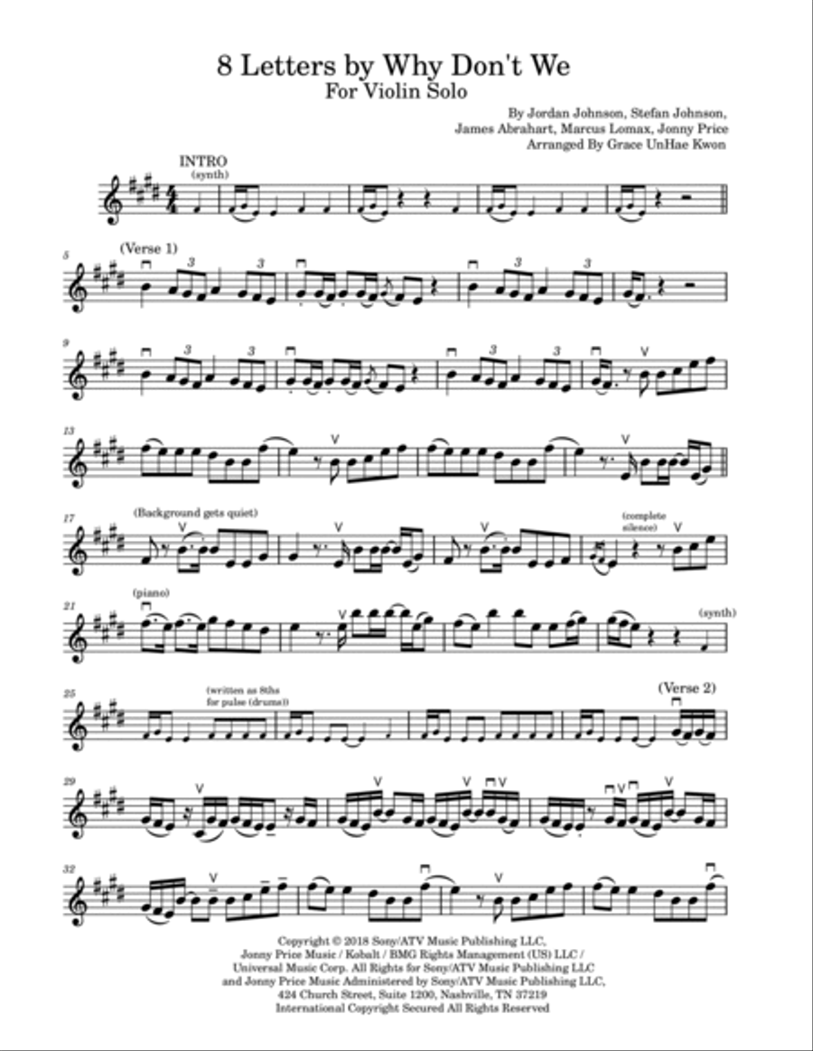 8 Letters Violin Solo scores gallery preview page 2