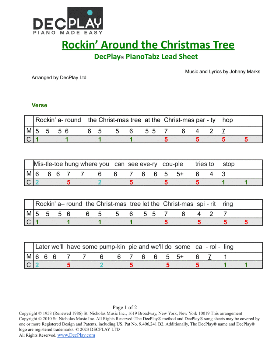Rockin' Around The Christmas Tree Easy Piano scores gallery preview page 1