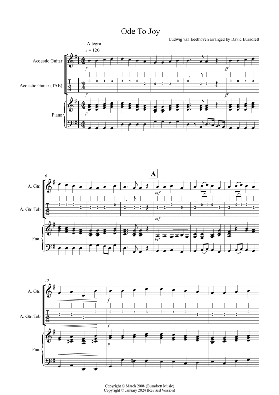 Ode To Joy for Guitar and Piano Acoustic Guitar scores gallery preview page 1