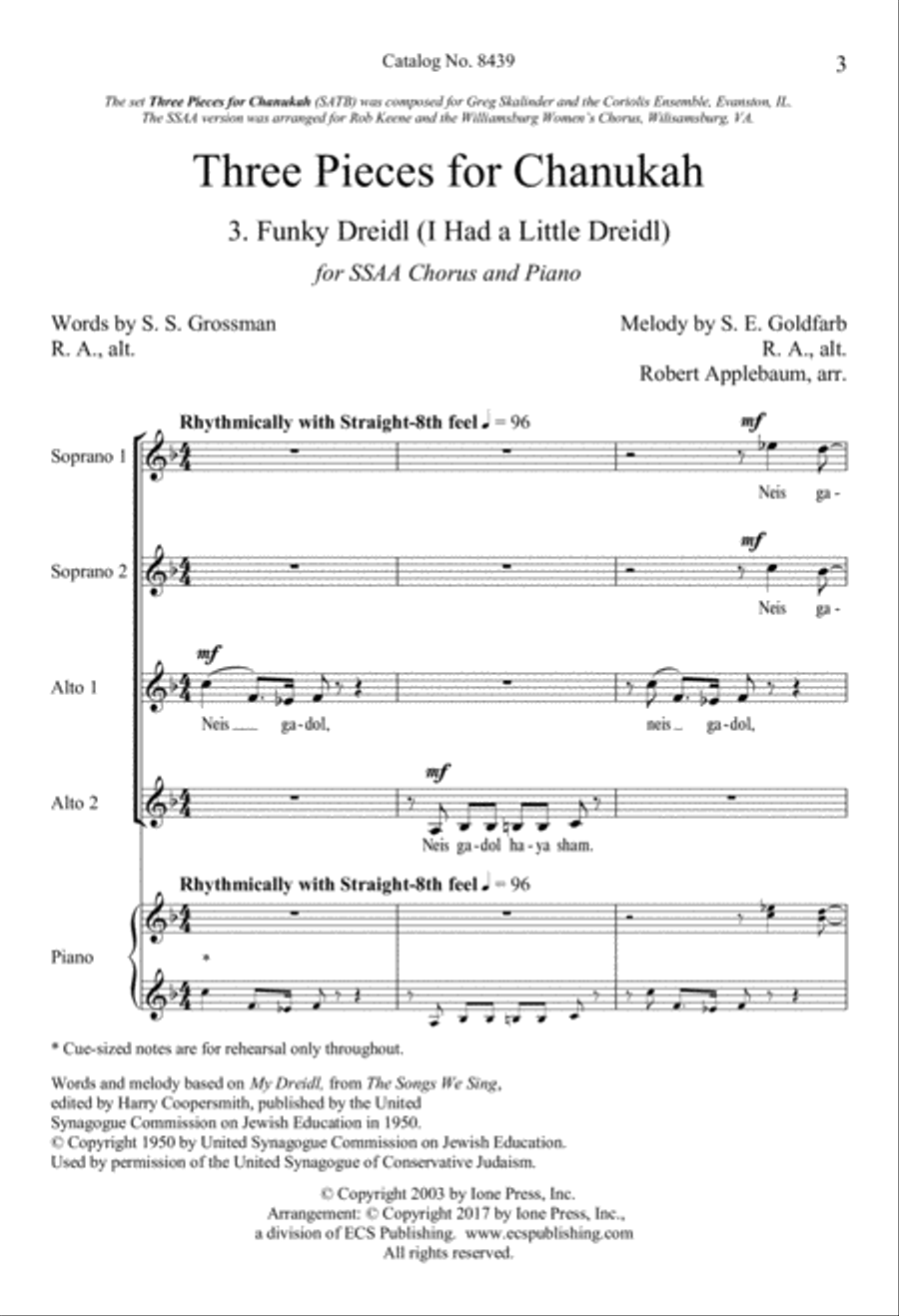 Funky Dreidl (I Had a Little Dreidl) SSAA scores gallery preview page 3