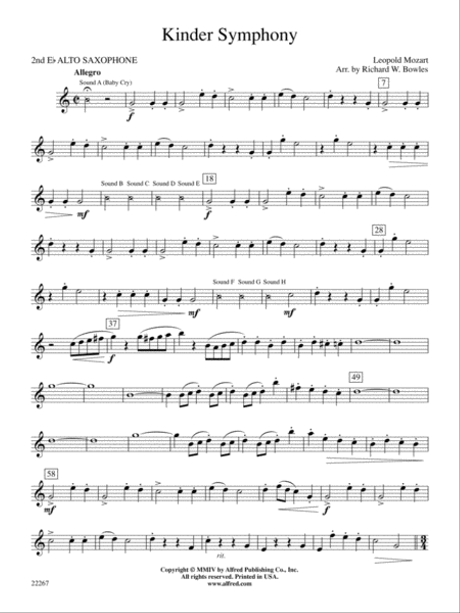 Kinder Symphony: 2nd E-flat Alto Saxophone Concert Band scores gallery preview page 1