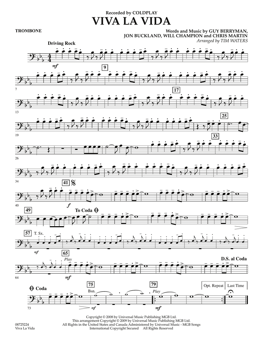 Viva La Vida - Trombone Concert Band scores gallery preview page 1