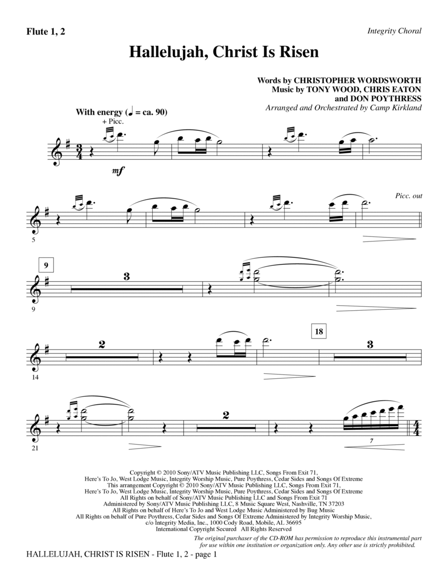 Hallelujah, Christ Is Risen - Flute 1 & 2 Choir scores gallery preview page 1