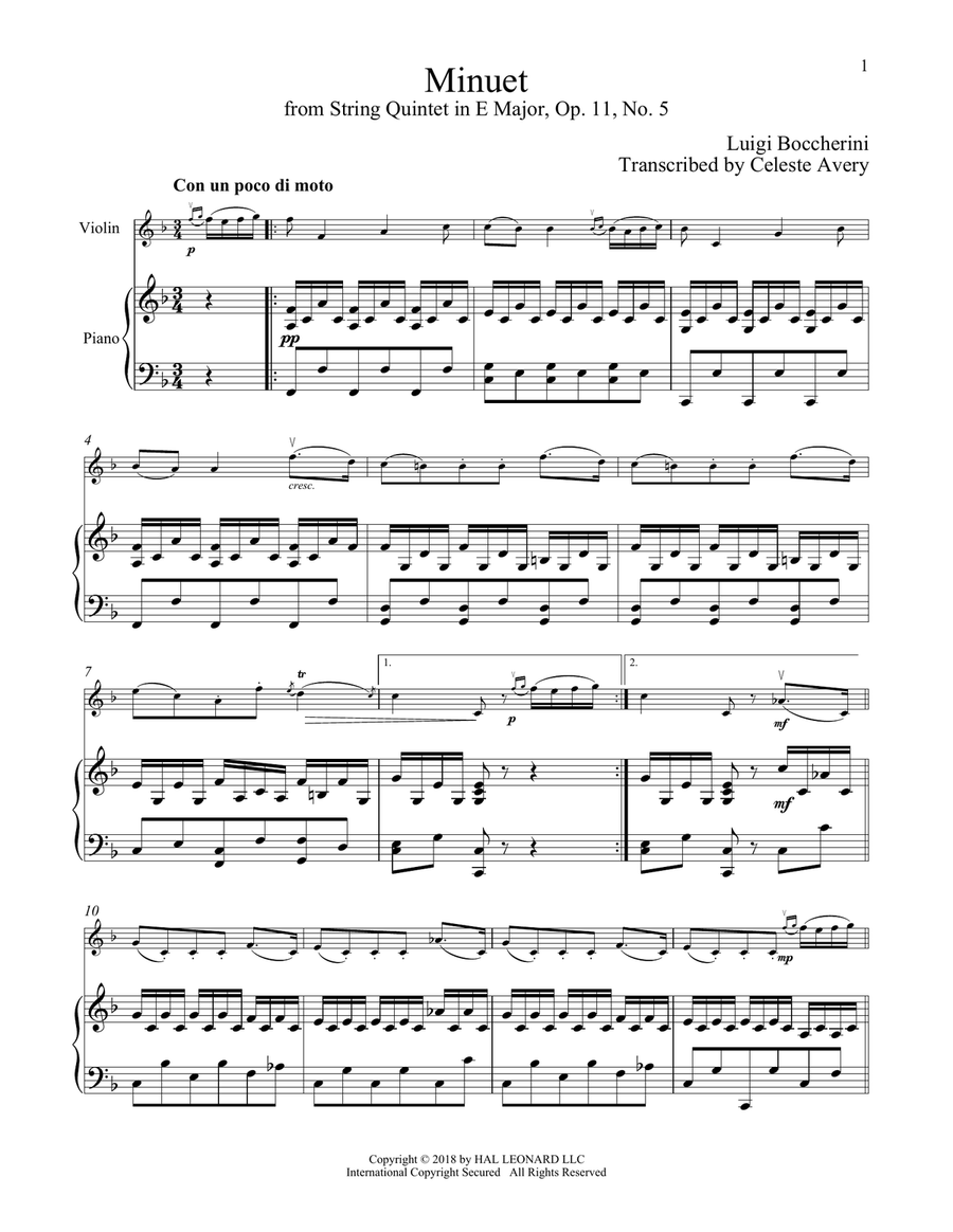 Minuet Violin Solo scores gallery preview page 1