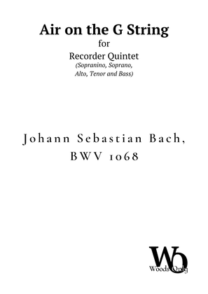 Book cover for Air on the G String by Bach for Recorder Choir Quintet