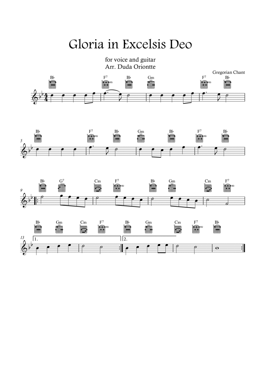 Gloria in excelsis Deo (Bb major - TABS - no lyrics) Guitar Tablature scores gallery preview page 1
