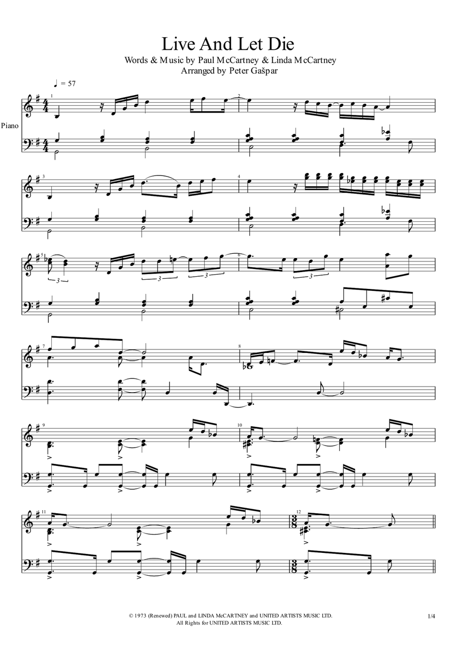 Live And Let Die Piano Solo scores gallery preview page 1