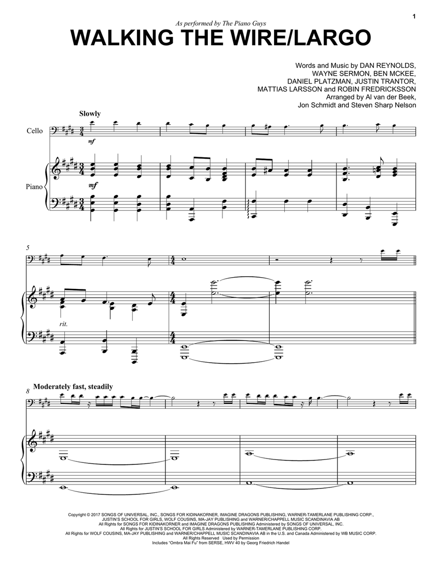 Walking The Wire / Largo Piano scores gallery preview page 1