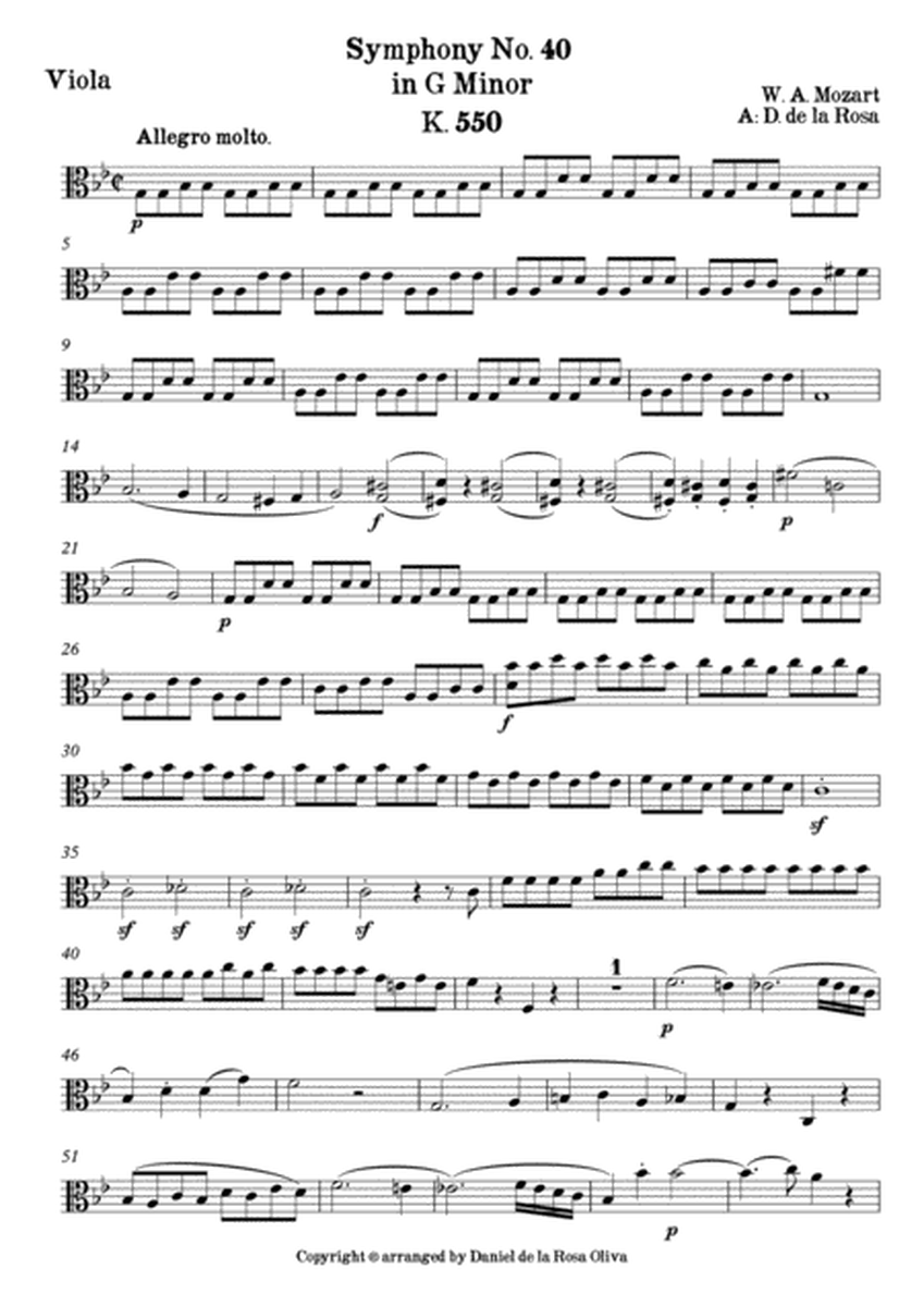 Symphony No. 40 in G minor k. 550 - I. Allegro Molto - W. A. Mozart - For String Quartet (Viola)