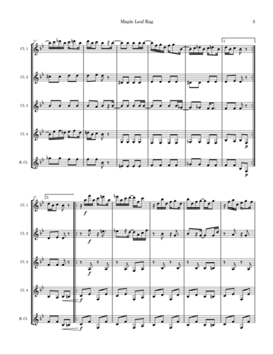 Maple Leaf Rag for Clarinet Quintet Clarinet Quintet scores gallery preview page 3