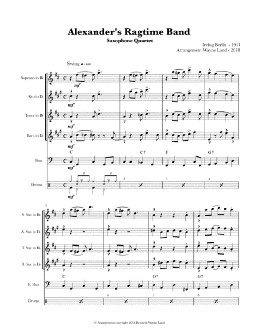 Alexander's Ragtime Band (Sax Quartet) Saxophone Quartet scores gallery preview page 2
