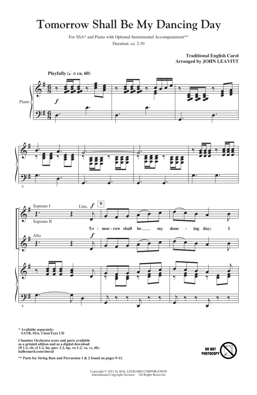 Tomorrow Shall Be My Dancing Day SSA scores gallery preview page 1