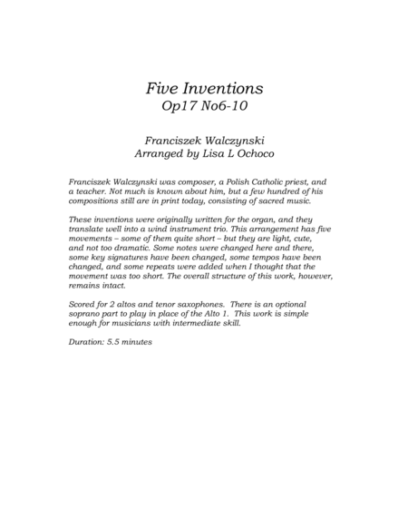 Five Inventions Op17 No6-10 for Saxophone Trio image number null