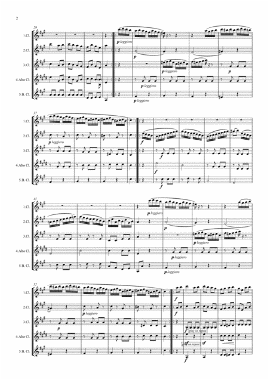 Mozart: Piano Sonata No.11 in A K331. Mvt. III Rondo Alla Turca (Turkish March) - clarinet quintet Woodwind Quintet scores gallery preview page 2