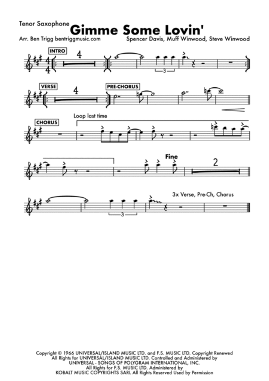 Gimme Some Lovin' Tenor Saxophone scores gallery preview page 4