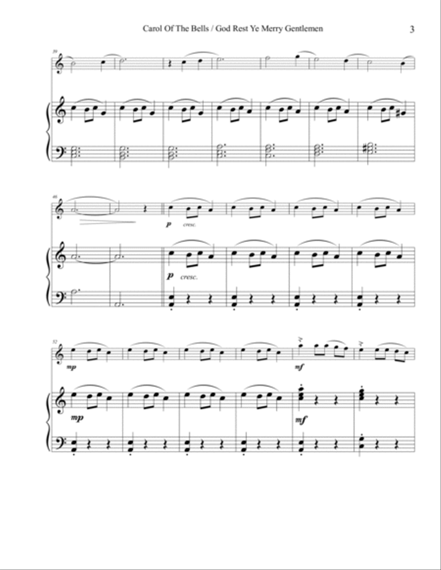 Carol of the Bells / God Rest Ye Merry Gentlemen - Flute Flute Solo scores gallery preview page 3