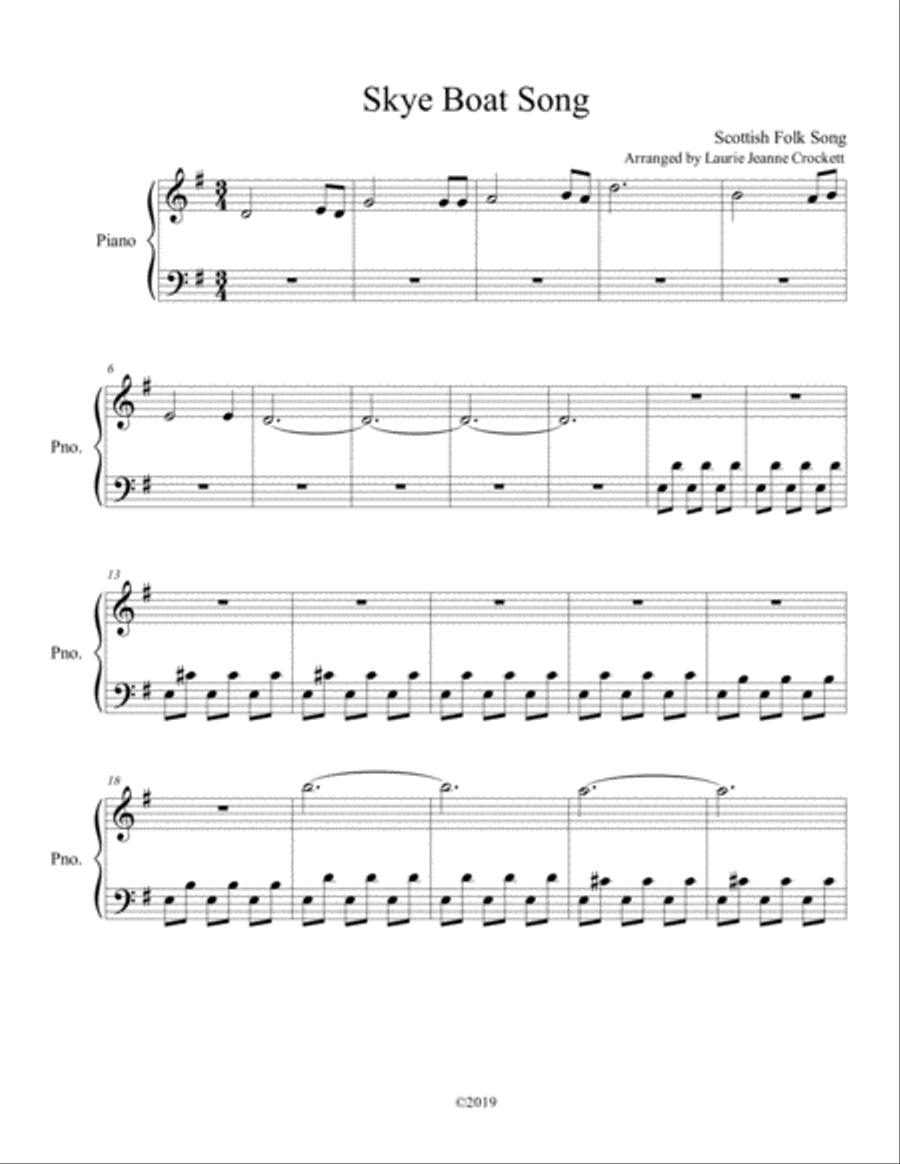 Skye Boat Song Piano Solo Easy Piano scores gallery preview page 1