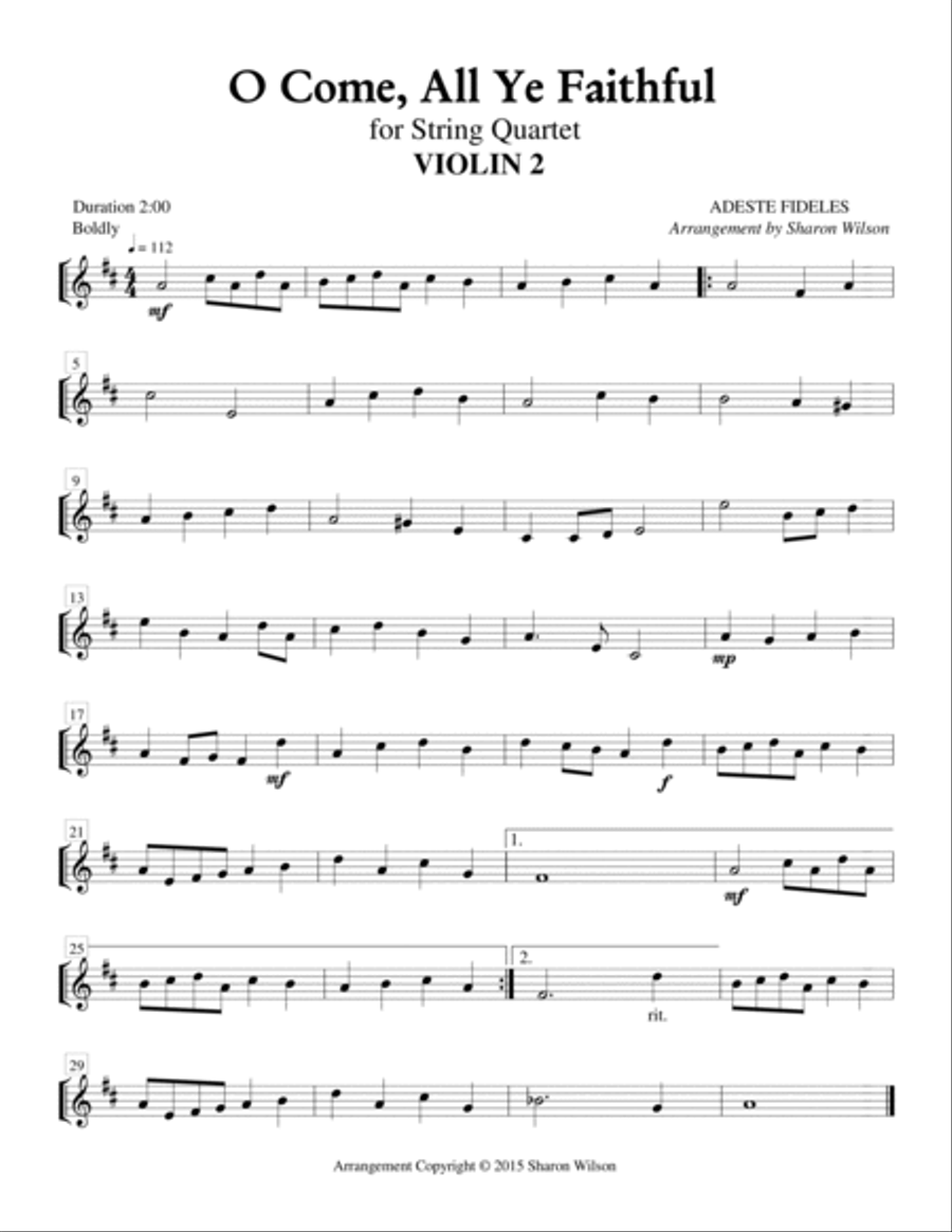 O Come, All Ye Faithful (for String Quartet) String Quartet scores gallery preview page 3