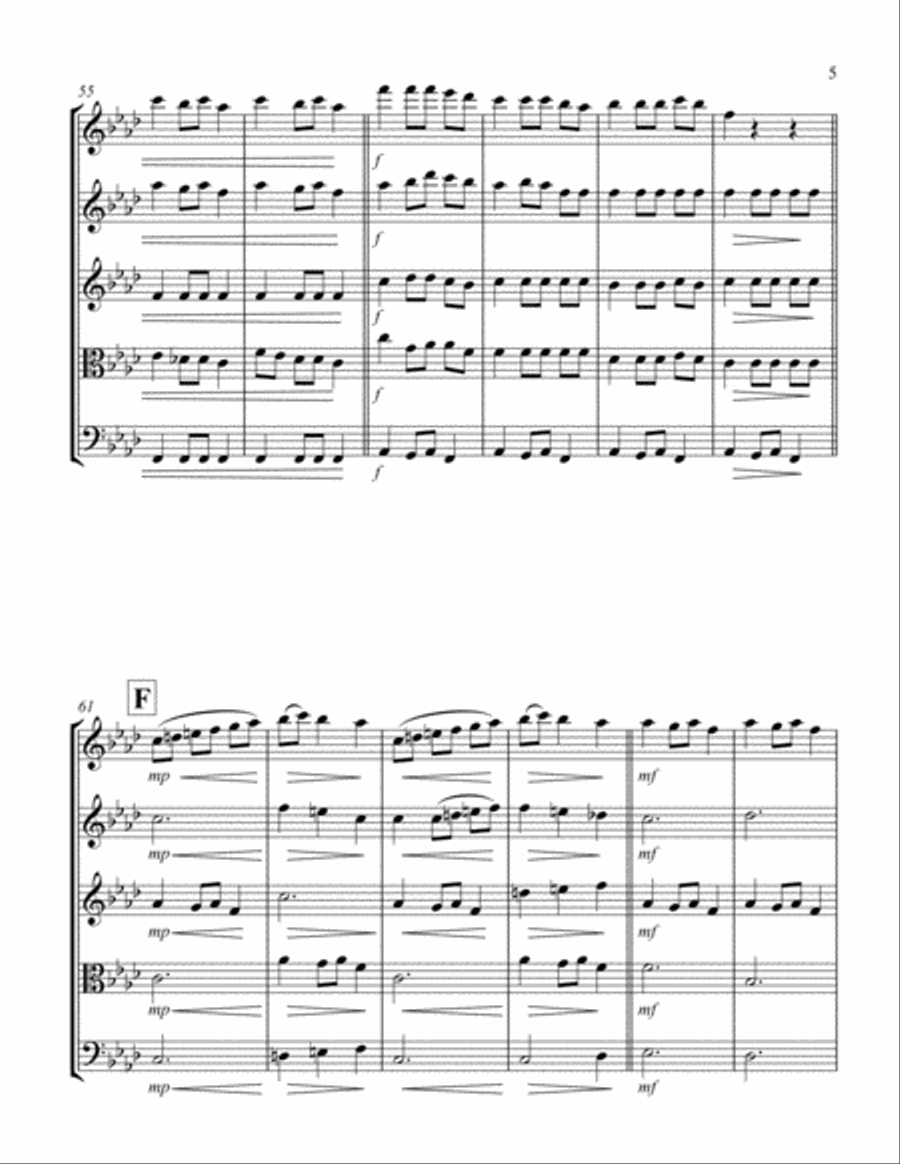 Carol of the Bells (F min) (String Quintet - 3 Violin, 1 Viola, 1 Cello) String Quintet scores gallery preview page 5