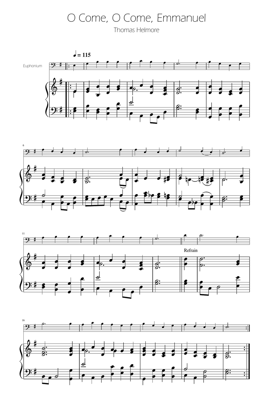 O Come, O Come, Emmanuel - Euphonium Solo w/ Piano Euphonium scores gallery preview page 1