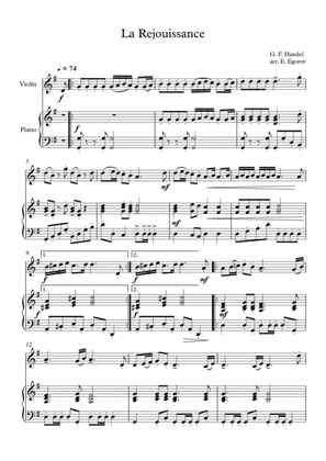 Book cover for La Rejouissance, George Frideric Handel, For Violin & Piano