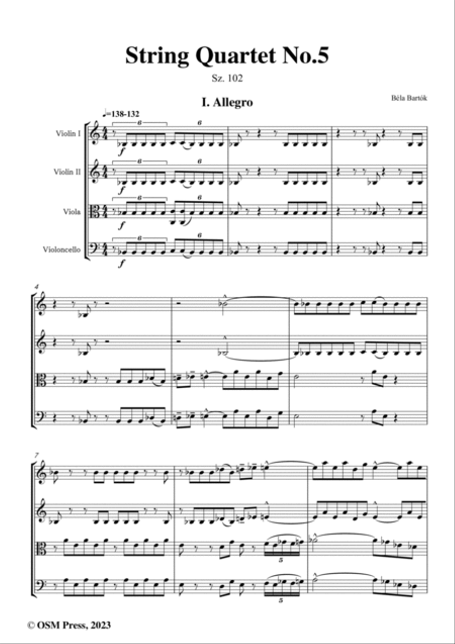 Bartók-String Quartet No.5,Sz. 102 String Quartet scores gallery preview page 2