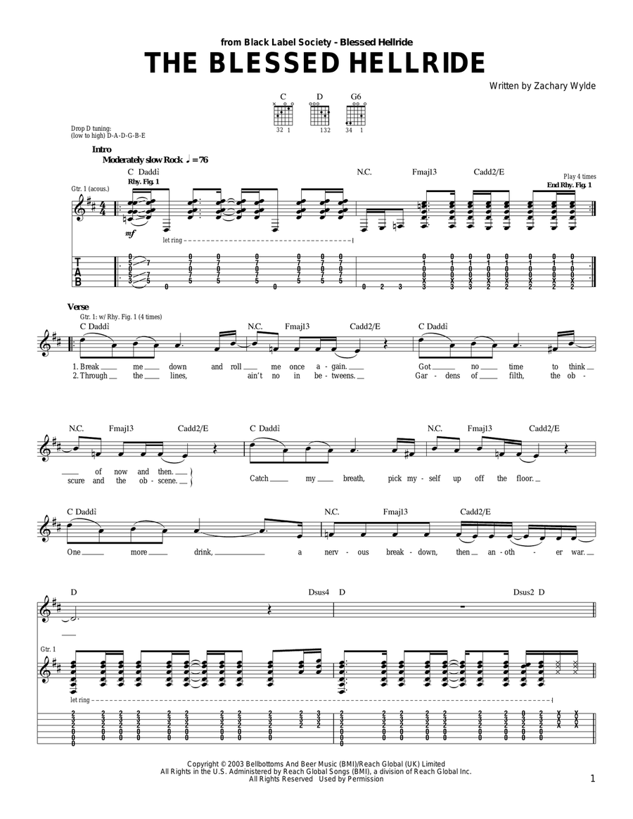 The Blessed Hellride Acoustic Guitar scores gallery preview page 1