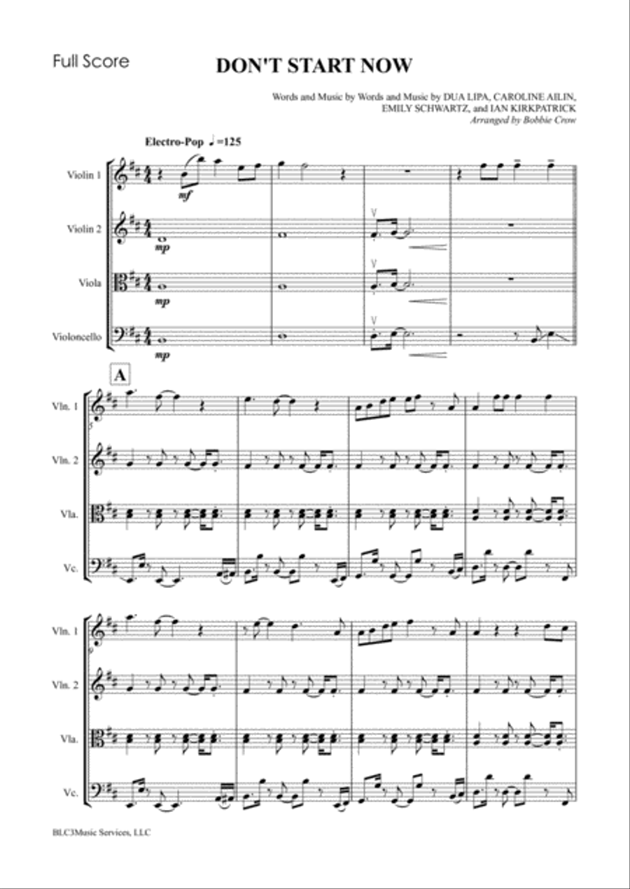 Don't Start Now Don't Start Now String Quartet scores gallery preview page 2