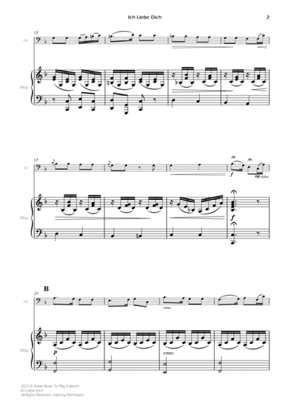 Ich Liebe Dich - Contrabass and Piano (Full Score and Parts) image number null